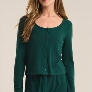 Z Supply Forest Green Ribbed Button-Front Long Sleeve Top